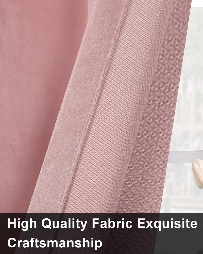 SNITIE Pink 96in Long Velvet Curtains with Grommet  Super Soft Thermal Insulated Noise Reducing Thick Light Filtering Velvet Drapes for Living Room and Bedroom  Set of 2 Panels  52 x 96 Inch Long - Image 4
